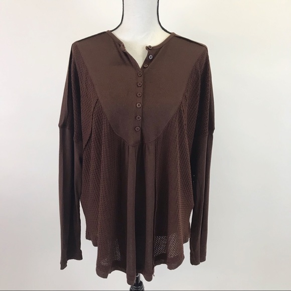 Umgee Brown Waffle Knit Tunic Top - Picture 2 of 6
